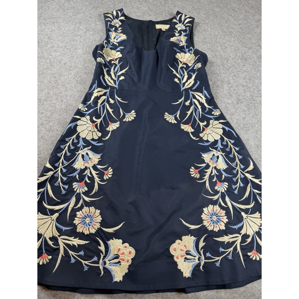Anthropologie Moulinette Soeurs Womens Dress 8 Navy Embroidered Bellflower Boho